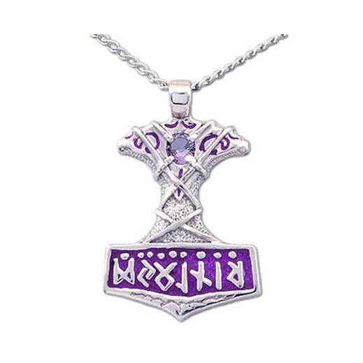 Enameled Thor's Hammer Necklace with Gemstone