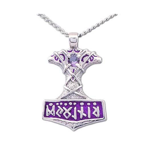 Enameled Thor's Hammer Necklace with Gemstone picture