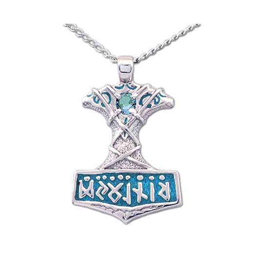 Enameled Thor's Hammer Necklace with Gemstone picture