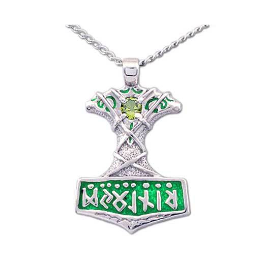 Enameled Thor's Hammer Necklace with Gemstone picture