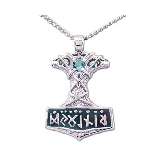 Enameled Thor's Hammer Necklace with Gemstone picture