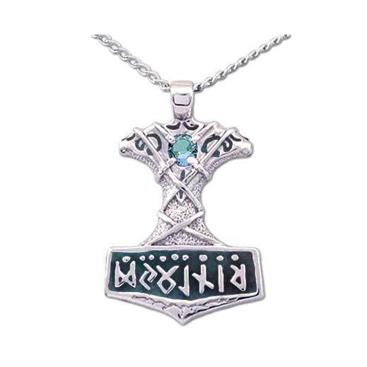 Enameled Thor's Hammer Necklace with Gemstone picture