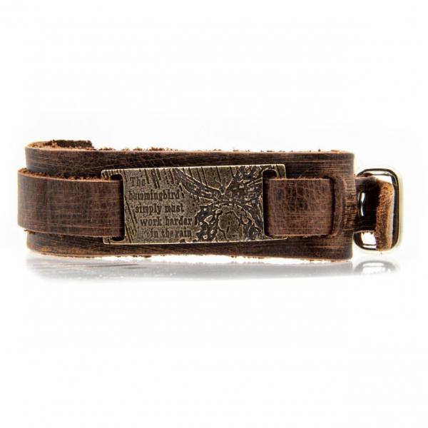 Hummingbird Antiqued Bronze on Single Leather Bracelet