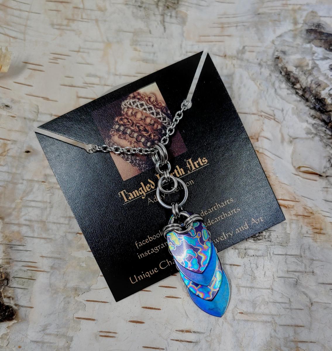 Mottled Rainbow and Blue Titanium Scale Pendant picture