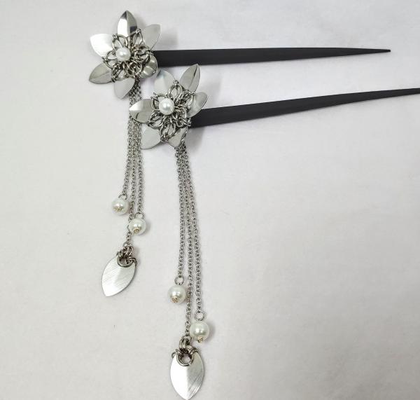 Hair Flower Hair Sticks: Silver Fantasy