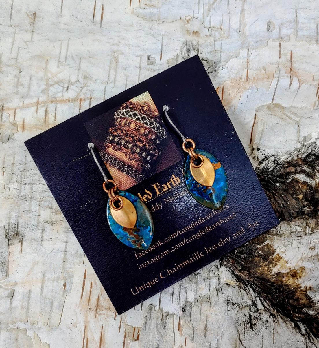 Small Patina Copper Dragon Scale Earrings picture