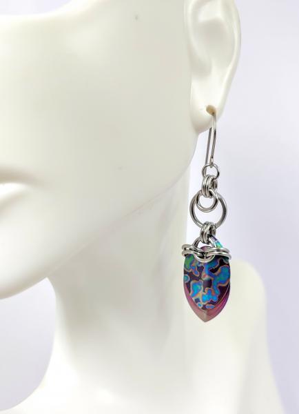 Mottled Rainbow and Purple Titanium Scale Earrings picture