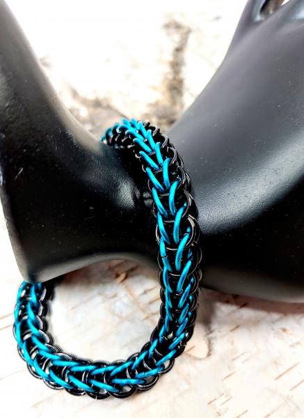 Black and Teal Full Persian Chainmaille Bracelet picture