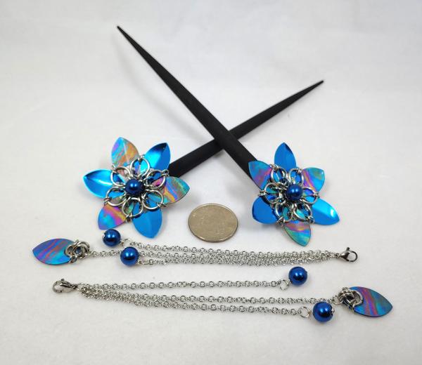 Hair Flower Hair Sticks: Blue Tropical Sunset Titanium picture