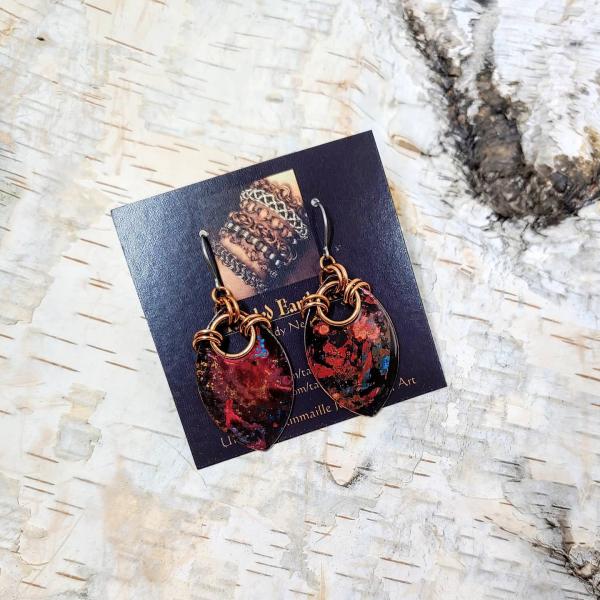 Red Patina Copper Dragon Scale Earrings picture