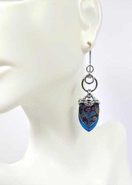 Mottled Rainbow and Blue Titanium Scale Earrings picture