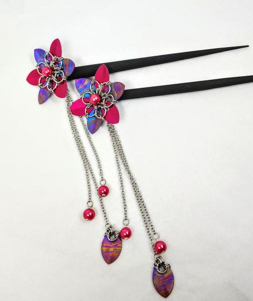 Hair Flower Hair Sticks: Pink and Purple Sunset Titanium picture