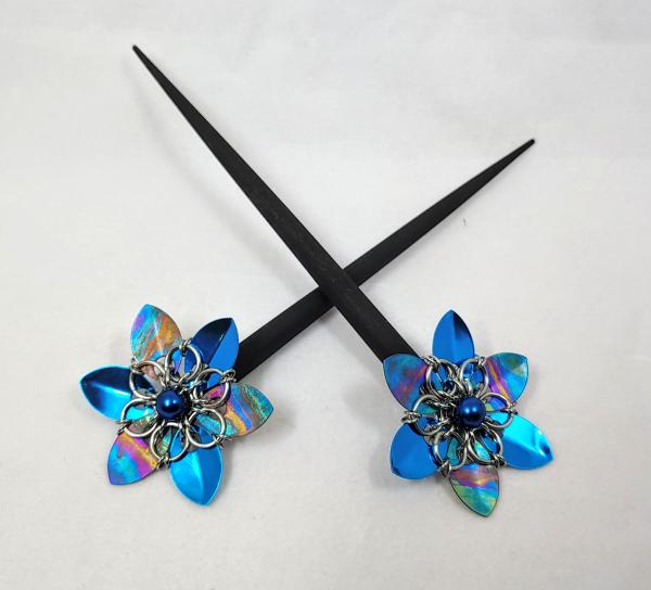 Hair Flower Hair Sticks: Blue Tropical Sunset Titanium picture