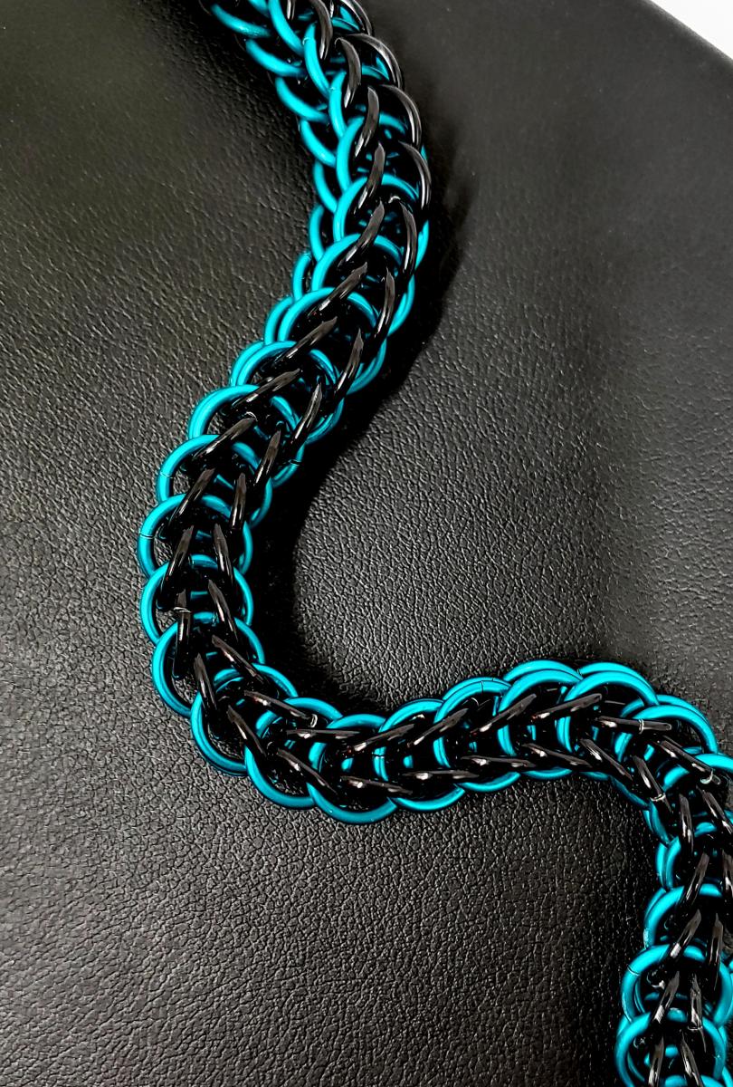 Black and Teal Full Persian Chainmaille Bracelet picture