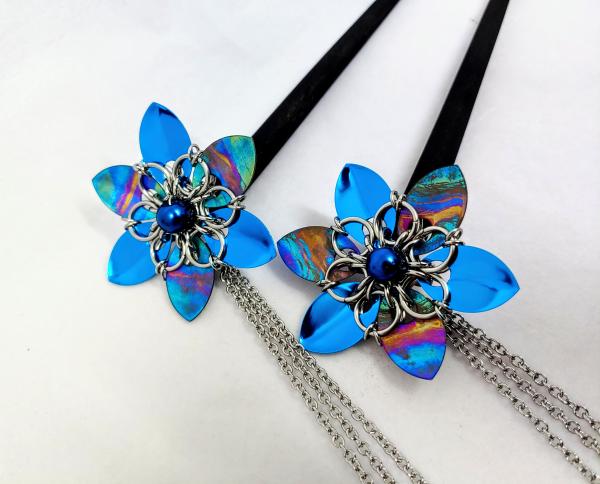 Hair Flower Hair Sticks: Blue Tropical Sunset Titanium picture