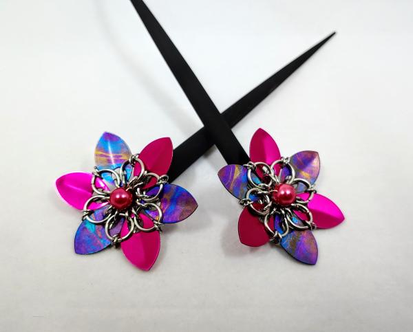 Hair Flower Hair Sticks: Pink and Purple Sunset Titanium picture