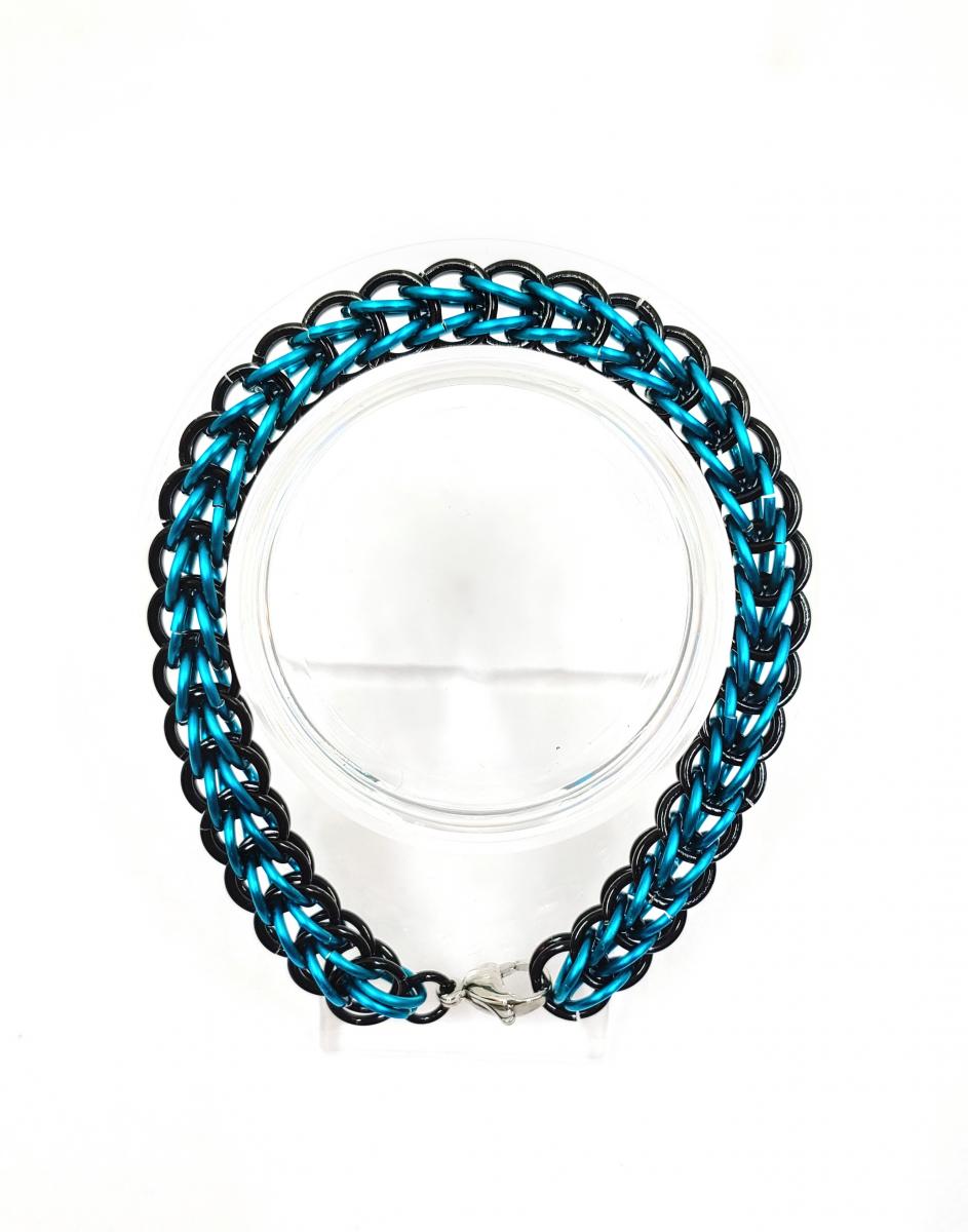 Black and Teal Full Persian Chainmaille Bracelet picture