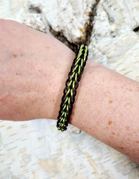 Black and Lime Full Persian Chainmaille Bracelet picture