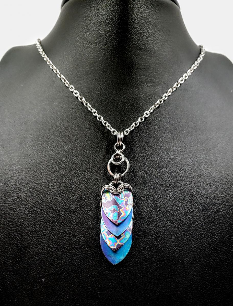 Mottled Rainbow and Blue Titanium Scale Pendant picture