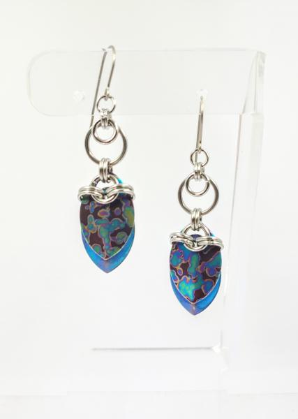 Mottled Rainbow and Blue Titanium Scale Earrings picture