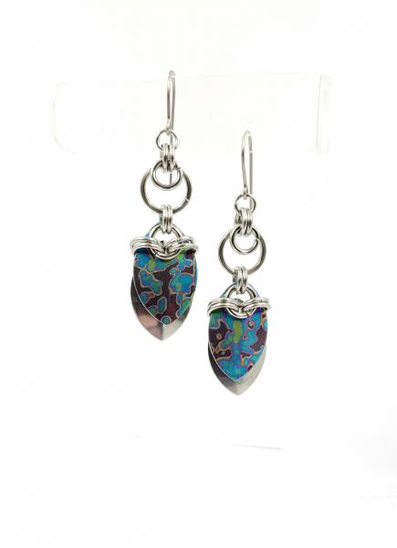 Mottled Rainbow and Stainless Steel Scale Earrings picture