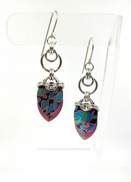 Mottled Rainbow and Purple Titanium Scale Earrings picture