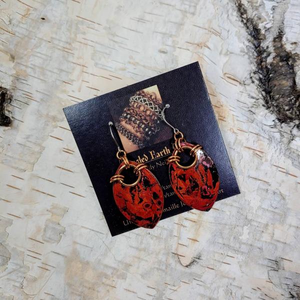 Red Patina Copper Dragon Scale Earrings picture