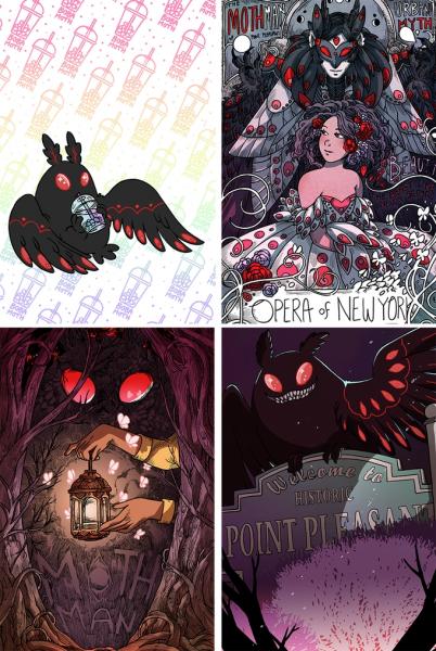 Mothman print and sticker set picture
