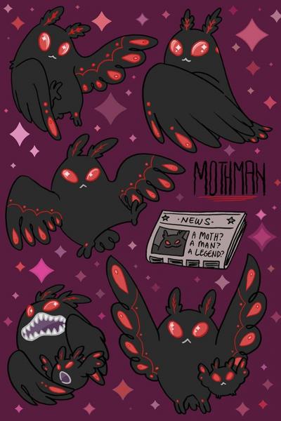 Mothman print and sticker set