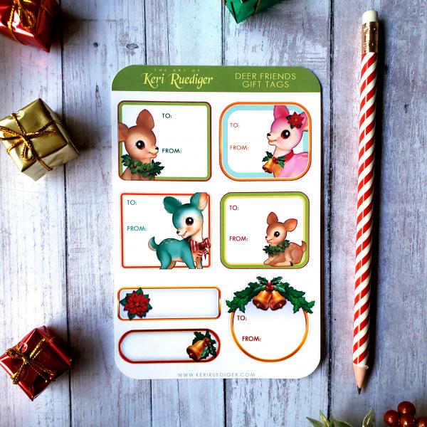 Deer Friends Christmas Gift Tag Sticker Sheet picture