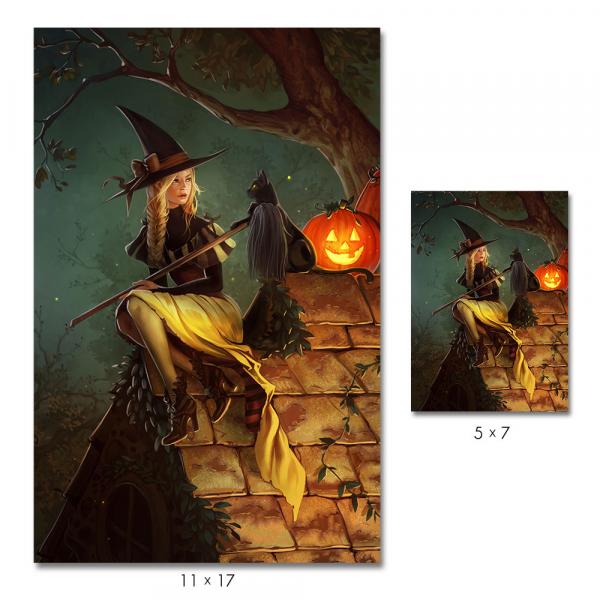 5" x 7" // 11" x 17" Halloween Witch Print picture