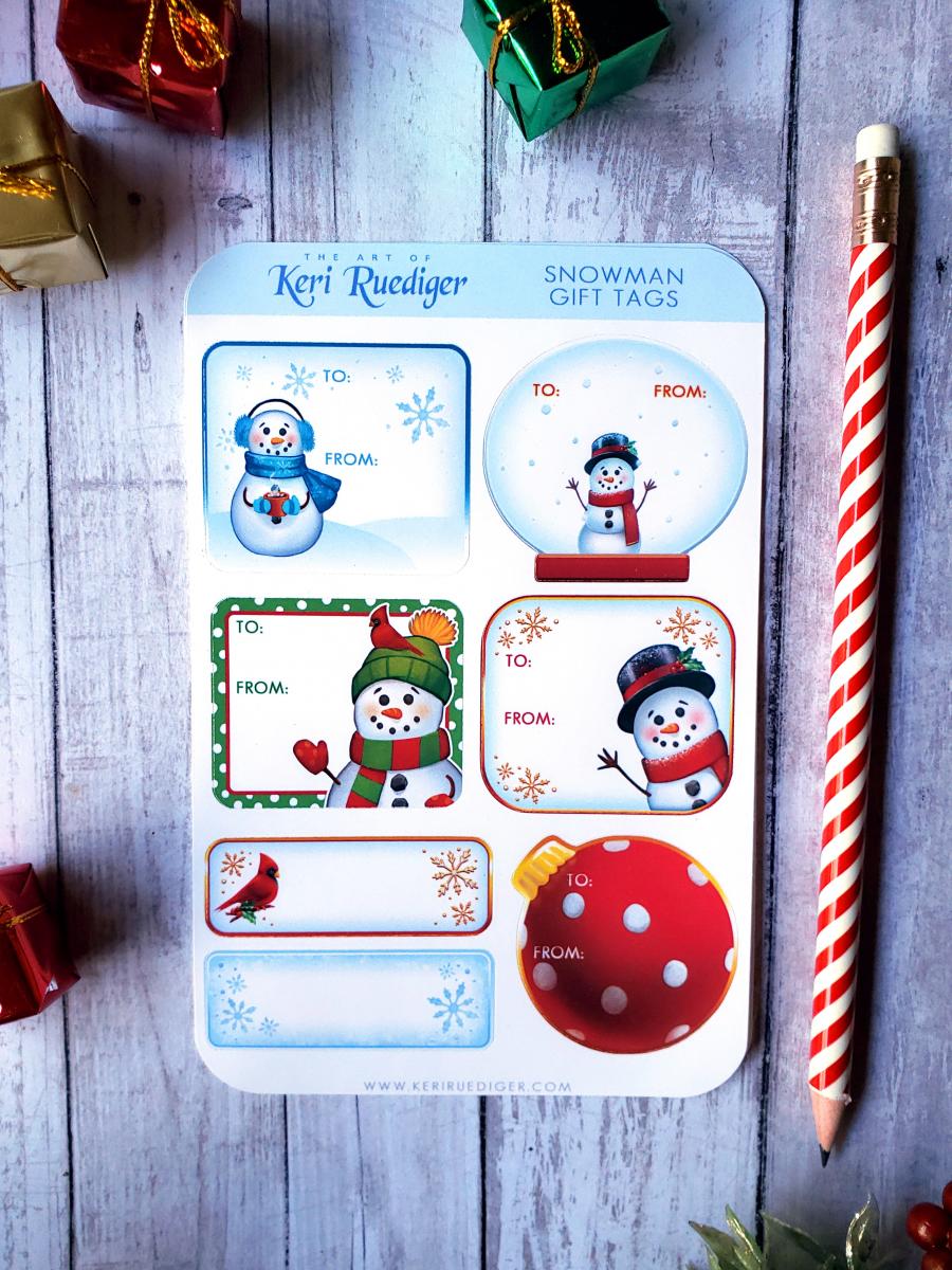 Happy Snowman Gift Tag Sticker Sheet picture