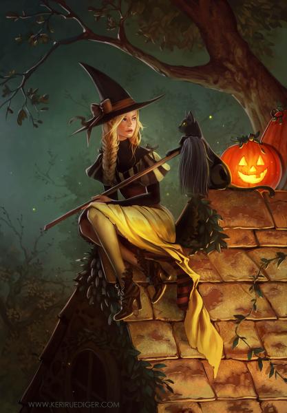 5" x 7" // 11" x 17" Halloween Witch Print picture