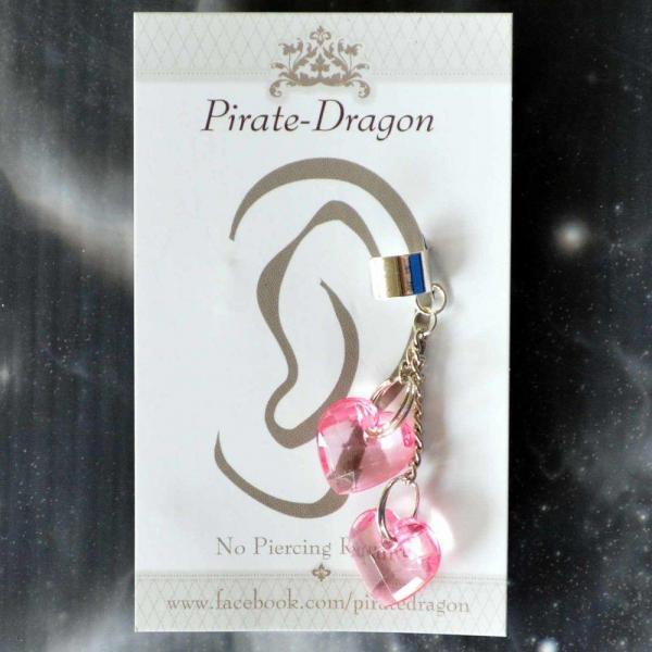 Pink Hearts on Chain Non-Pierced Ear Cuff (EC9629)