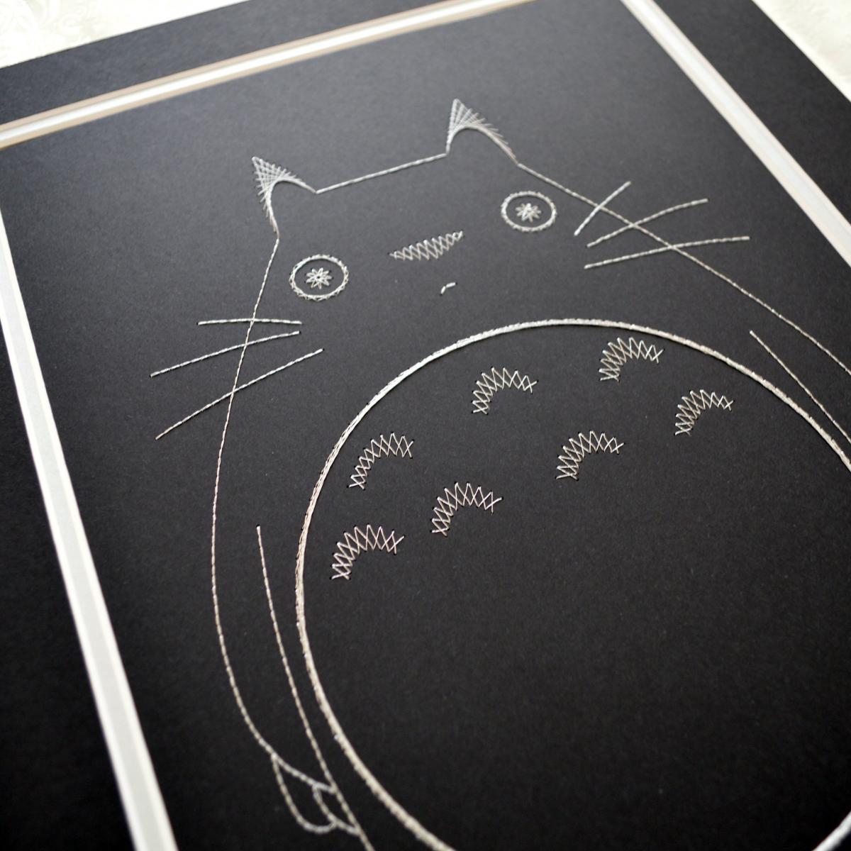 My Neighbour Totoro Inspired Card Embroidery Kit (Black Card) picture