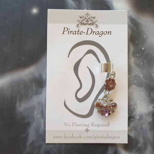 Dark Pink Gem Butterfly Non-Pierced Ear Cuff (EC9211)