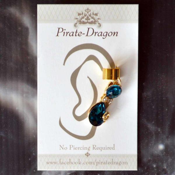 Blue Gem Cat Non-Pierced Ear Cuff (EC9144)