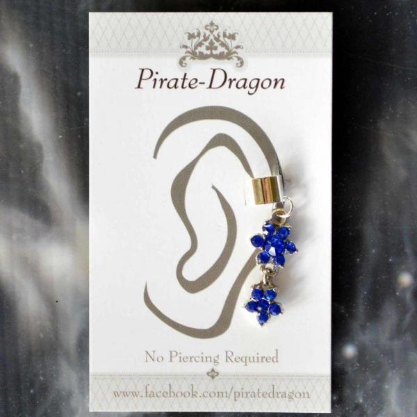 Dark Blue Flowers Drop Non-Pierced Ear Cuff (EC9257) picture