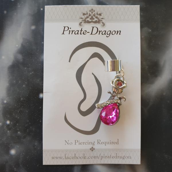 Pink Gem with Rose Non-Pierced Ear Cuff (EC9167)