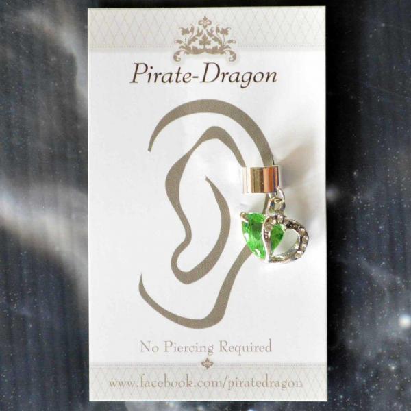 Green Gem Heart Non-Pierced Ear Cuff (EC9172)