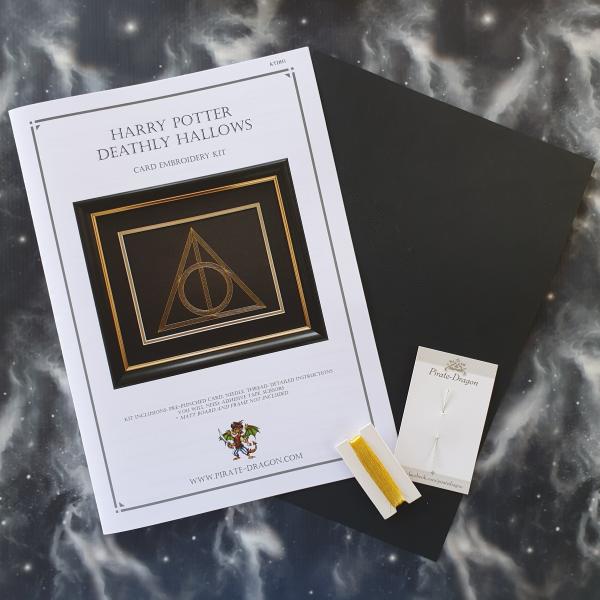 Harry Potter Deathly Hallows Inspired Card Embroidery Kit (Black Card) picture