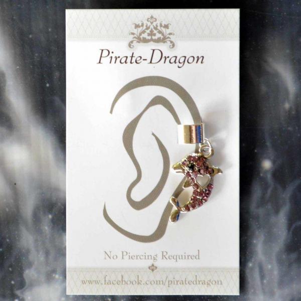 Pink Gem Dolphin Non-Pierced Ear Cuff (EC9191)