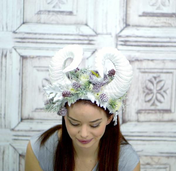 Premium Horned Headdress, Winter Witch, Rams horns