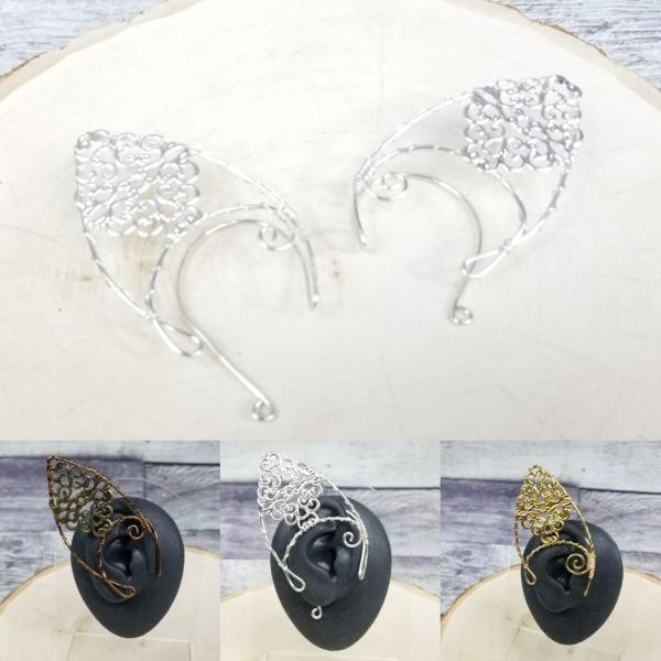 Elf Ear Cuffs, filigree ear cuffs in gold, silver or bronze picture