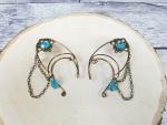 Elf Ear Cuffs, antique bronze cuffs in light blue