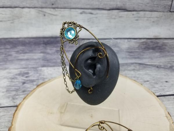 Elf Ear Cuffs, antique bronze cuffs in light blue picture