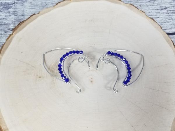 Elven Ear Cuffs, small silver elf ears, dark blue