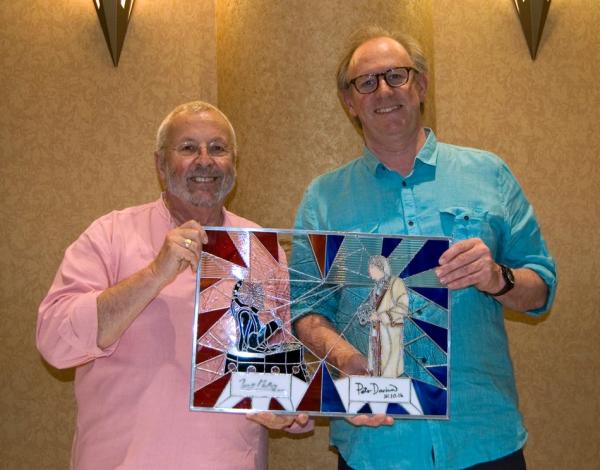 ORIGINAL AUTOGRAPHS - Peter Davison and Terry Malloy 5th Doctor & Davros Stained Glass Panel picture