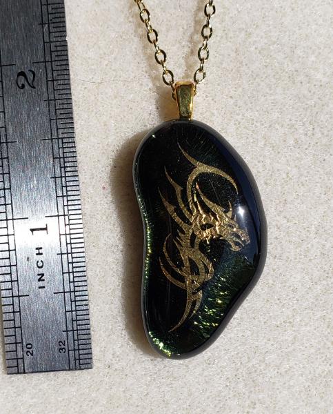 Dragon Iridescent Fused Glass Pendant (#FD5G) picture