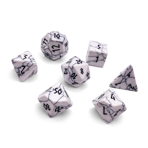 White Howlite Black Font RPG Set Gemstone Dice picture